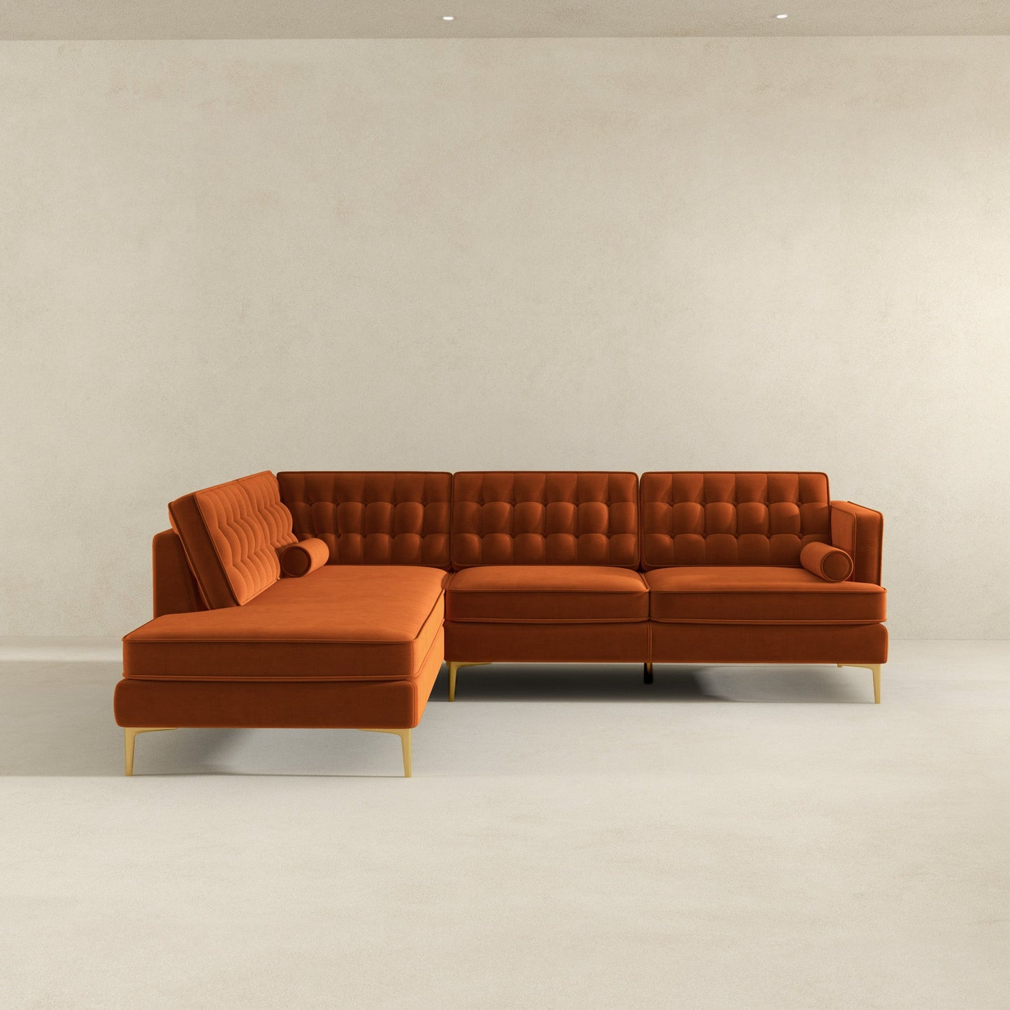 Ashcroft Brooke Burnt Orange Sectional Sofa Left Facing