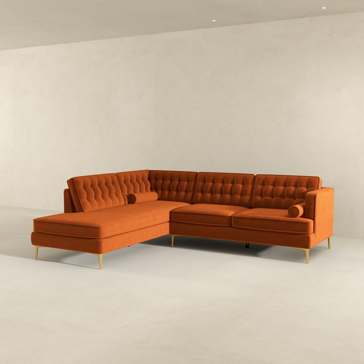 Ashcroft Brooke Burnt Orange Sectional Sofa Left Facing