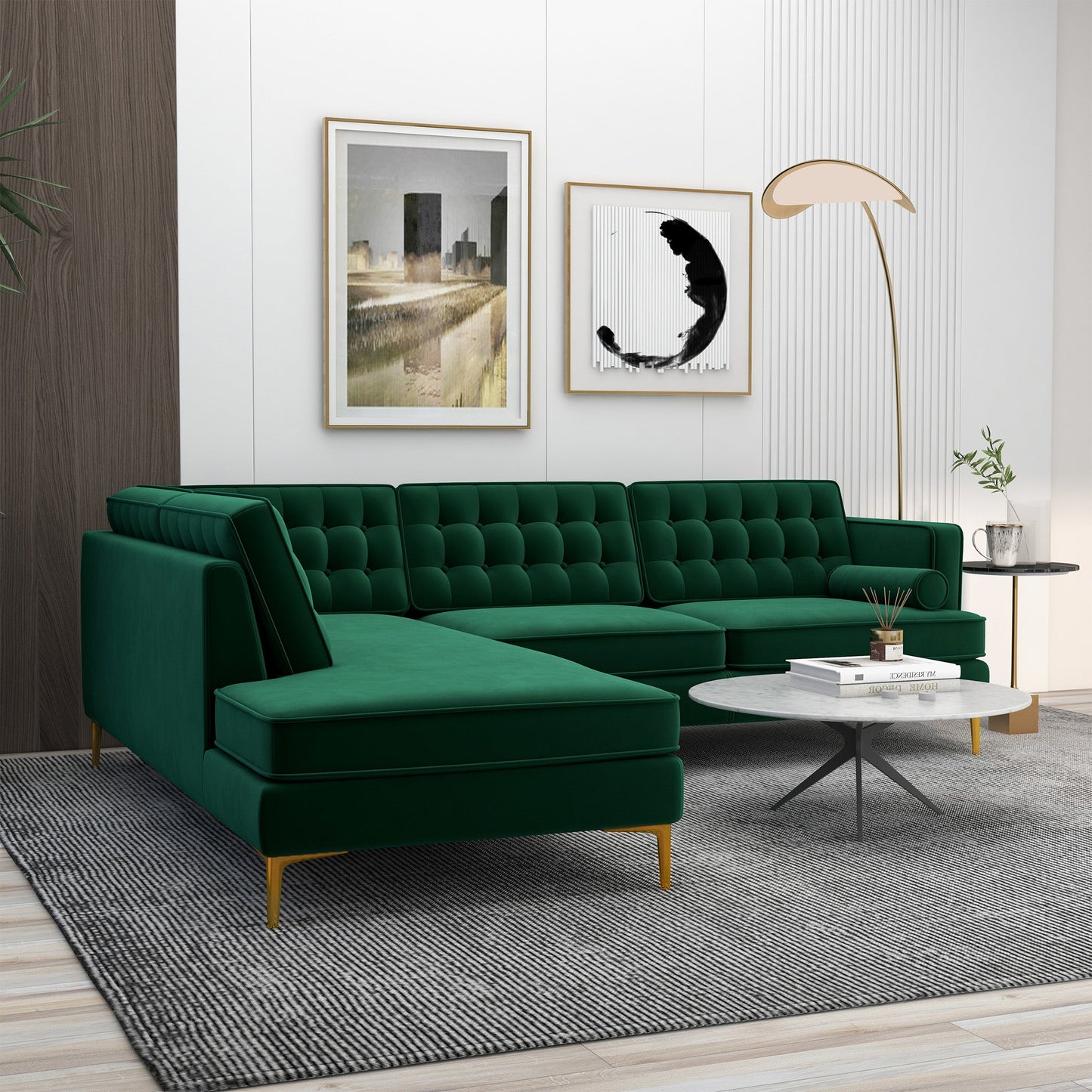 Ashcroft Brooke Green Sectional Sofa Left Facing