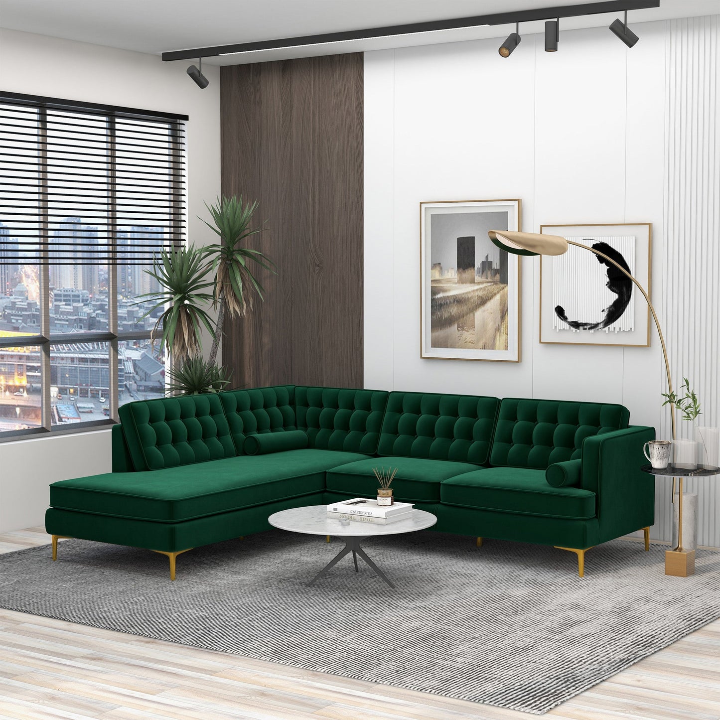 Ashcroft Brooke Green Sectional Sofa Left Facing