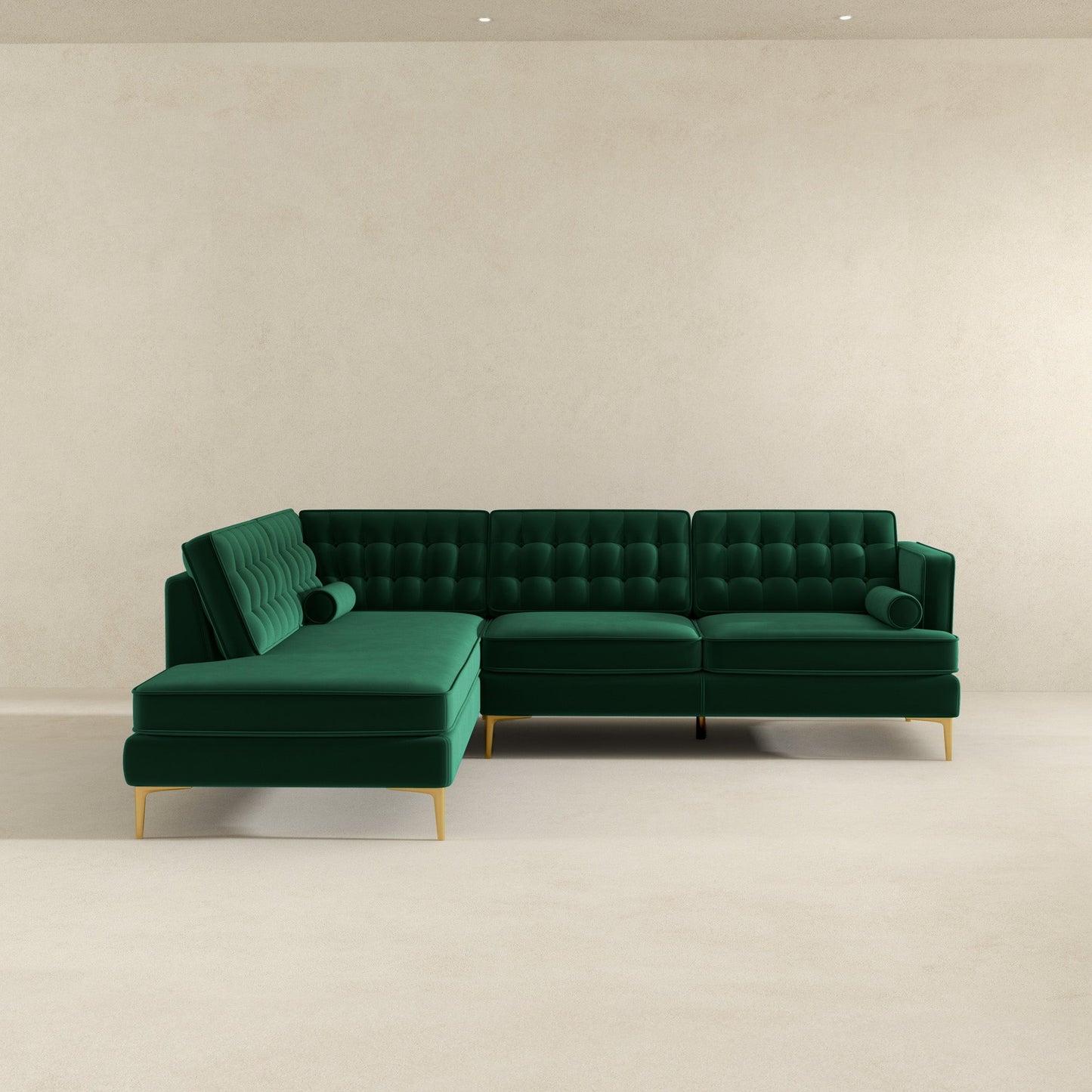 Ashcroft Brooke Green Sectional Sofa Left Facing