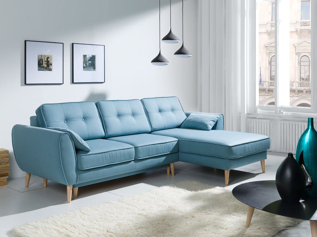 Sectional Sleeper Sofa with Storage, Right Facing Chaise, Light Blue