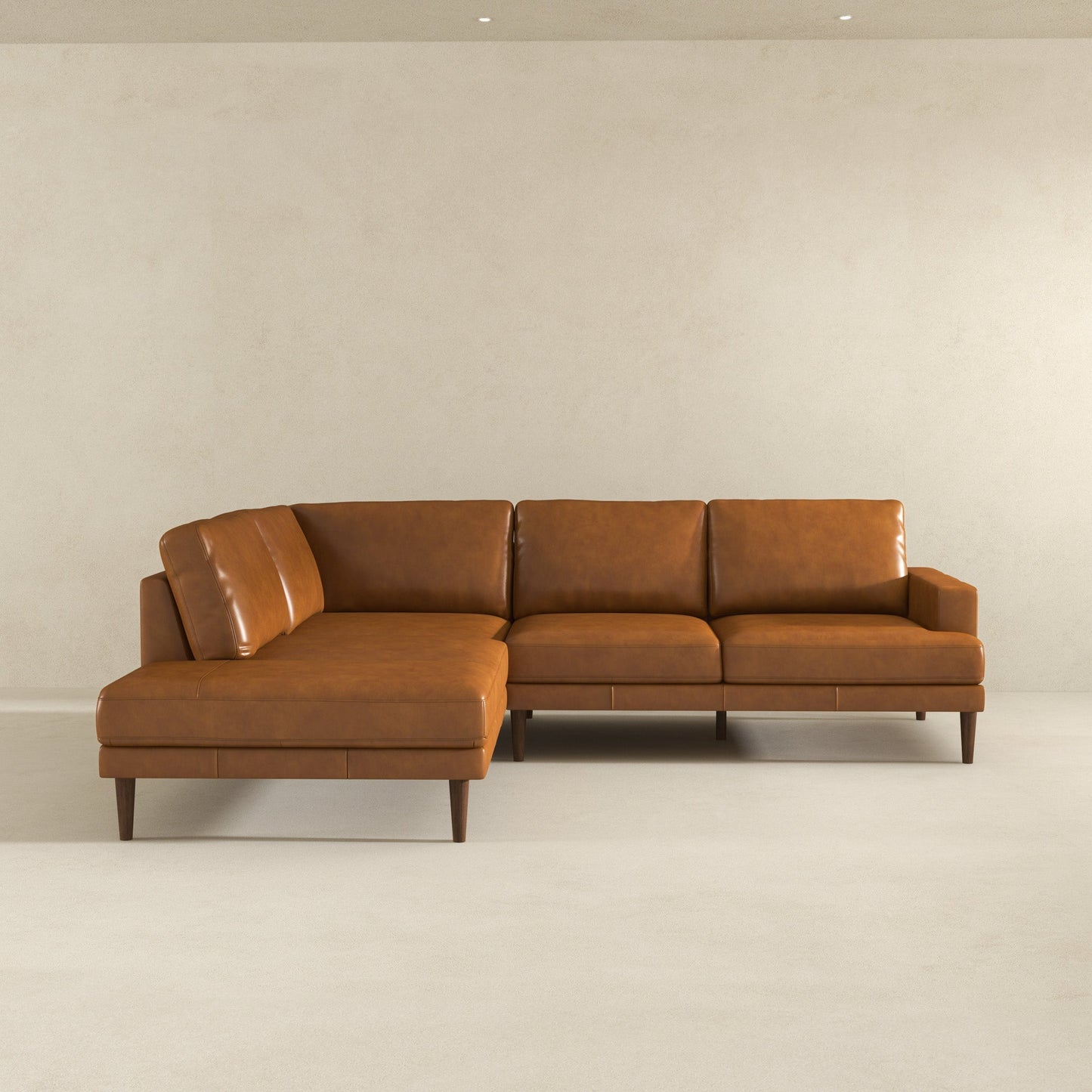 Ashcroft Corbin Left-Facing Tan Leather Sectional Sofa