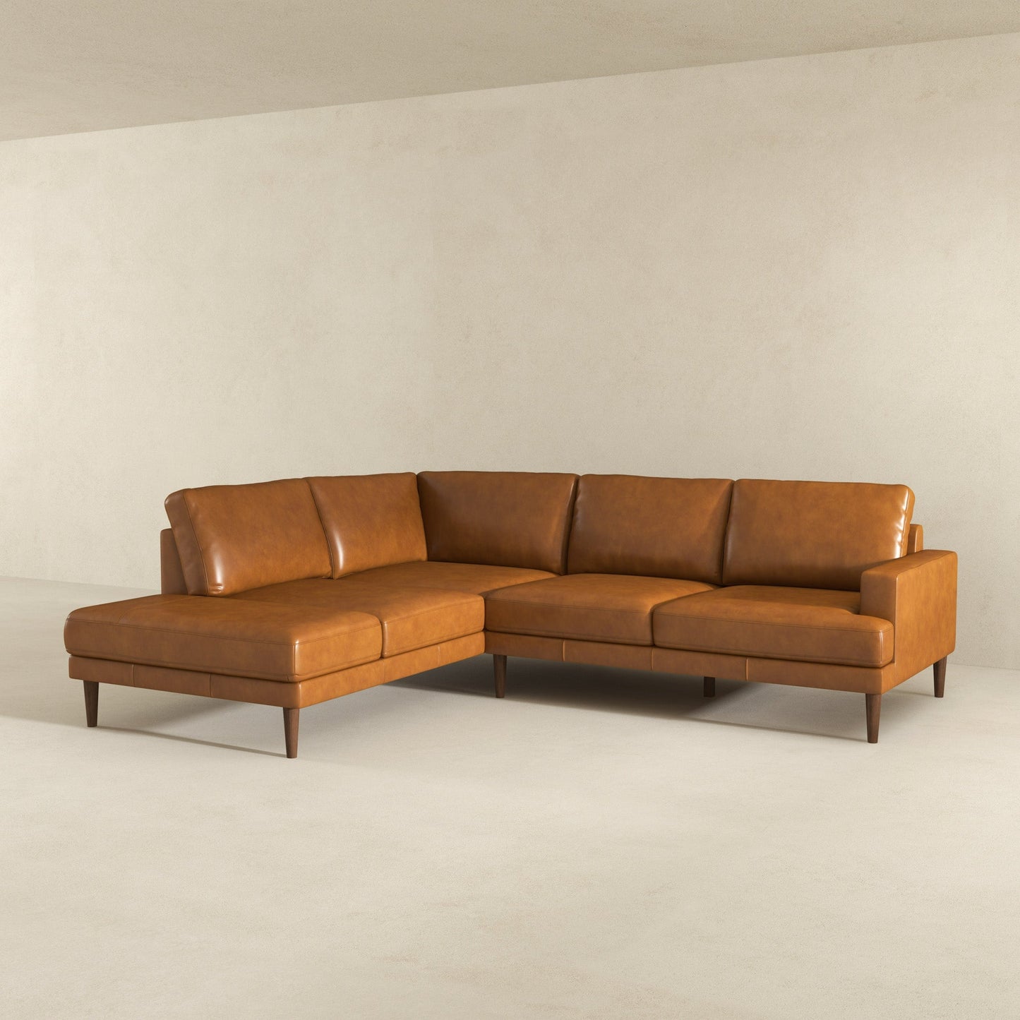 Ashcroft Corbin Left-Facing Tan Leather Sectional Sofa