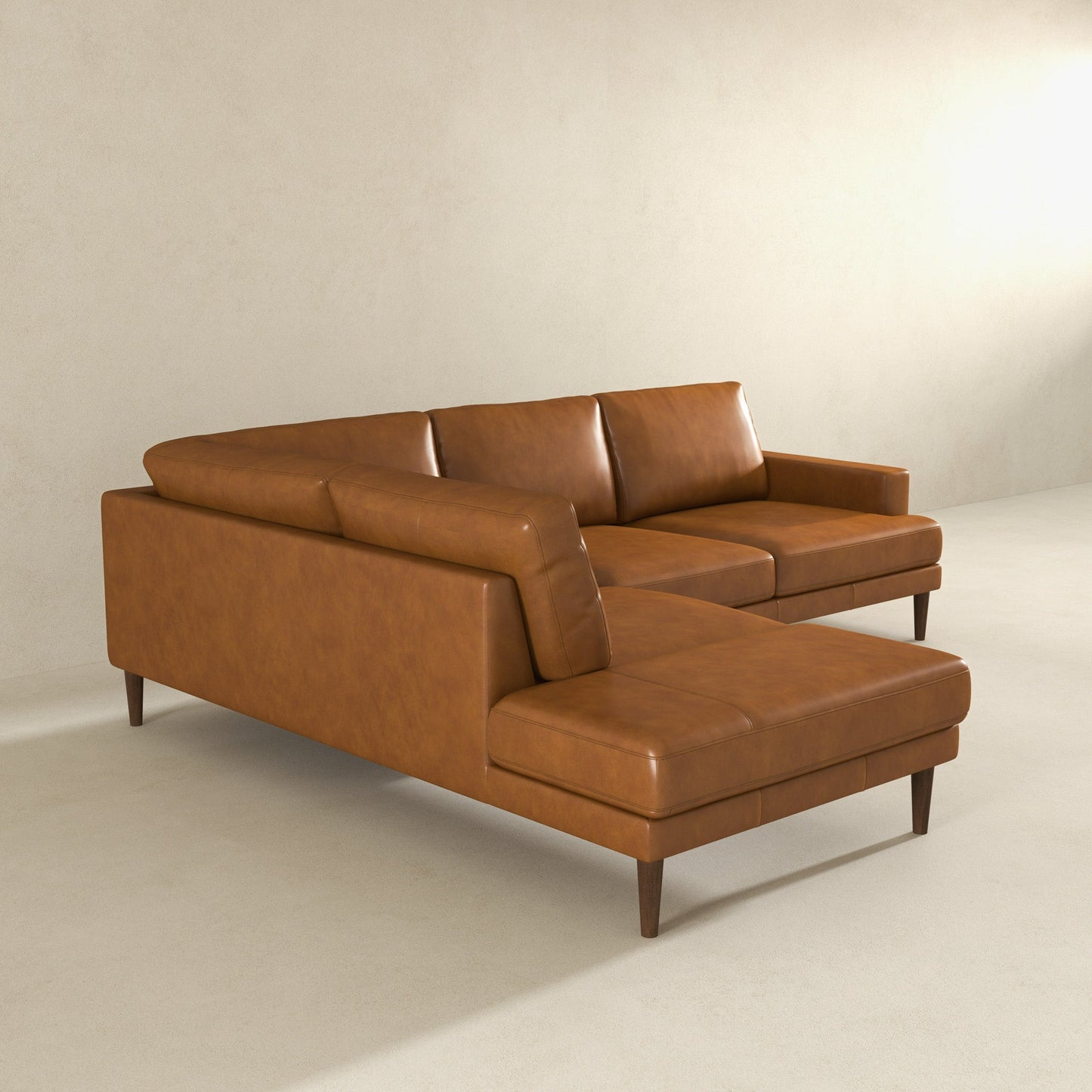 Ashcroft Corbin Left-Facing Tan Leather Sectional Sofa