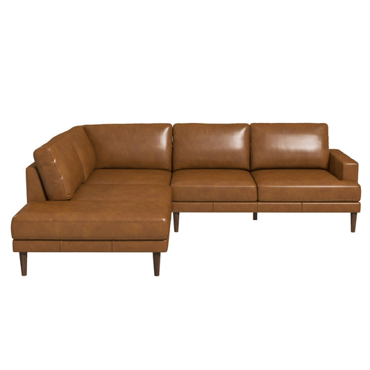 Ashcroft Corbin Left-Facing Tan Leather Sectional Sofa