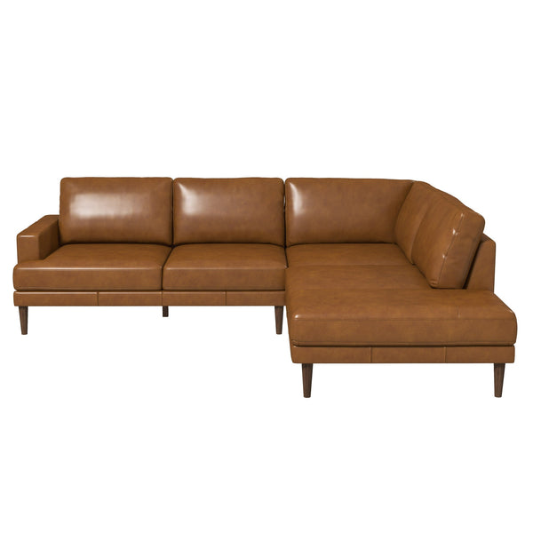 Ashcroft Corbin Right-Facing Tan Leather Sectional Sofa