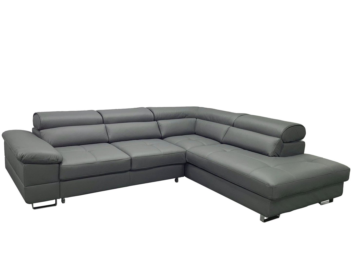 COSTA Leather Sectional Sleeper Sofa, Right Corner, Gray