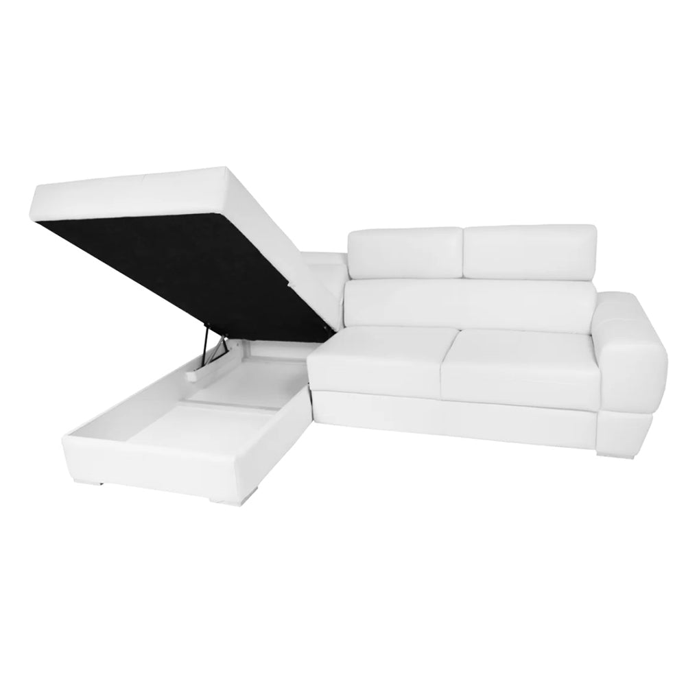 VENTO White Sectional Sleeper Sofa with Storage, White