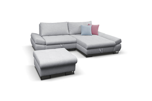 MAXIMA HOUSE Sectional Sleeper Sofa with Storage and Ottoman, Light Gray