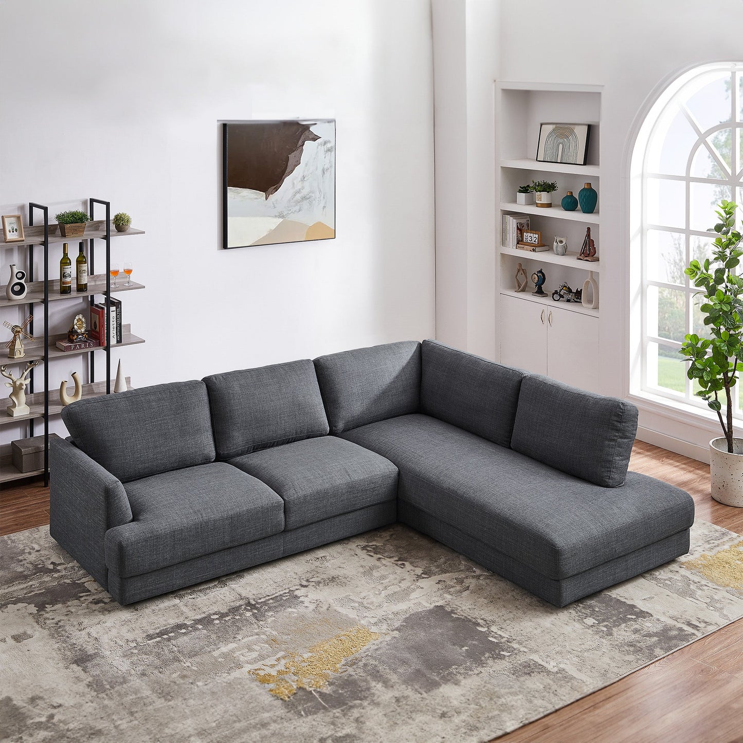 Ashcroft Glander Cozy Sectional Sofa Right Facing, Grey