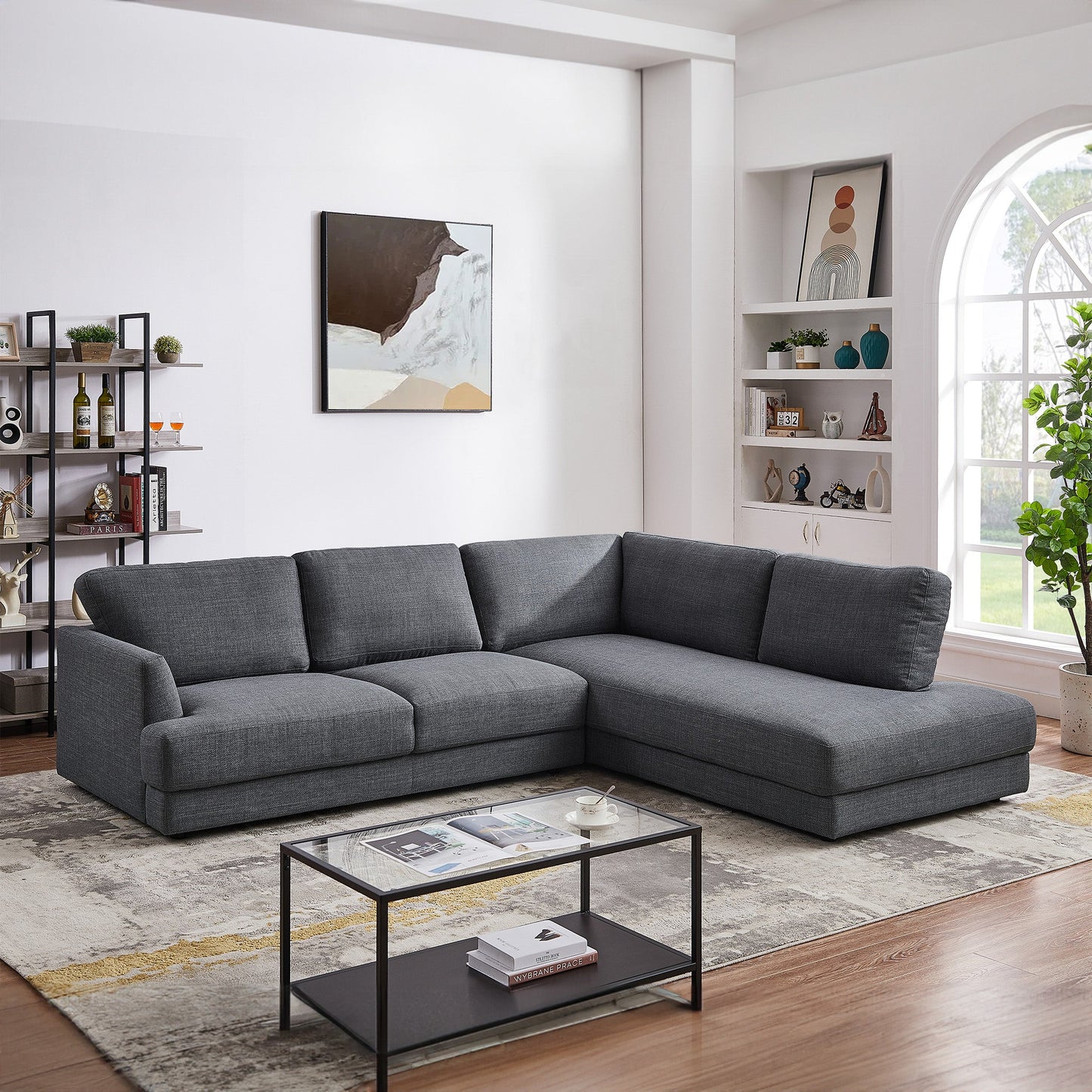 Ashcroft Glander Cozy Sectional Sofa Right Facing, Grey