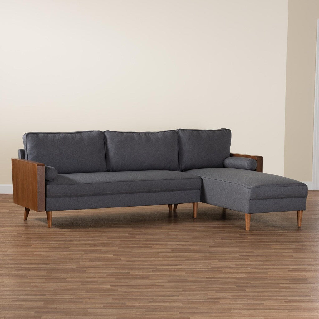 Baxton Harleson Mid-Century Modern Fabric and Wood Right Facing Sectional Sofa