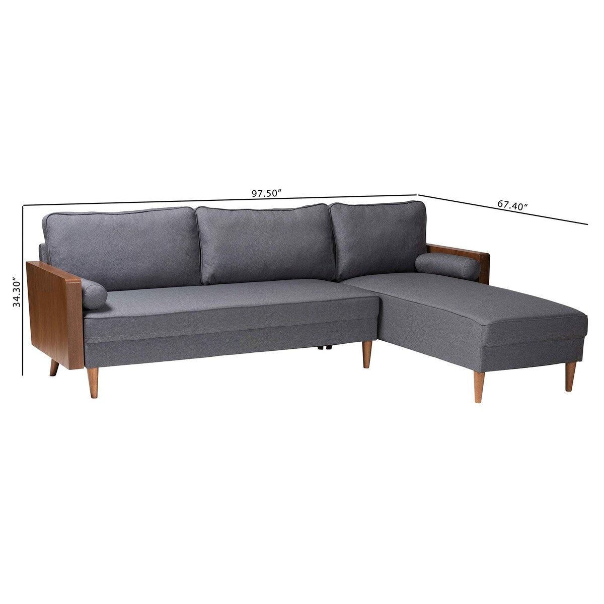 Baxton Harleson Mid-Century Modern Fabric and Wood Right Facing Sectional Sofa