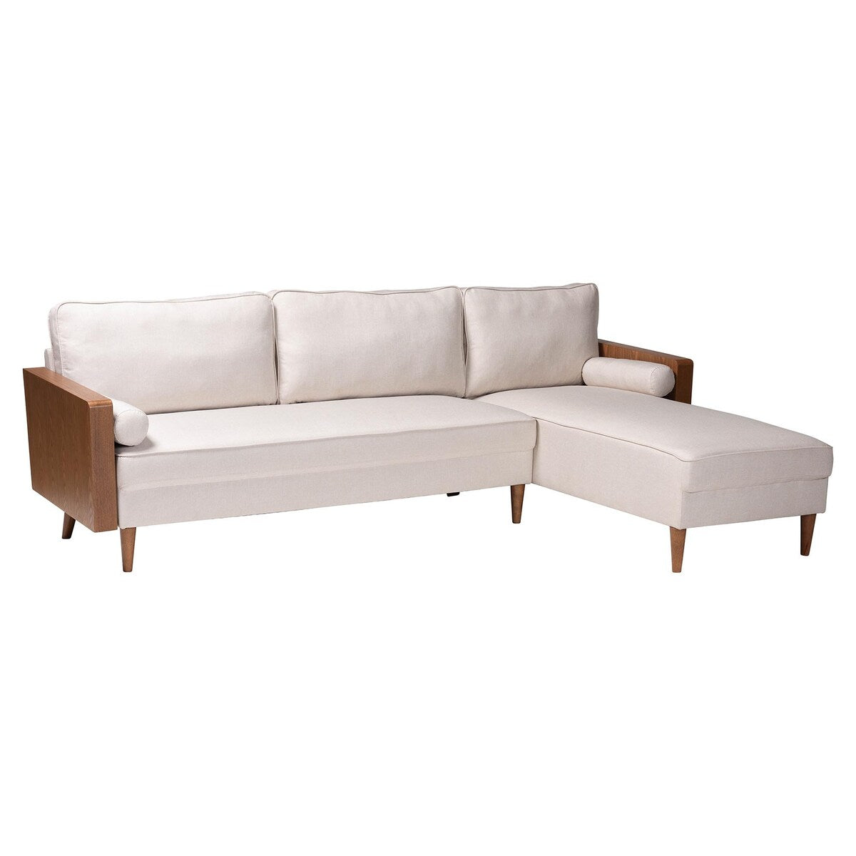 Baxton Harleson Mid-Century Modern Fabric and Wood Right Facing Sectional Sofa