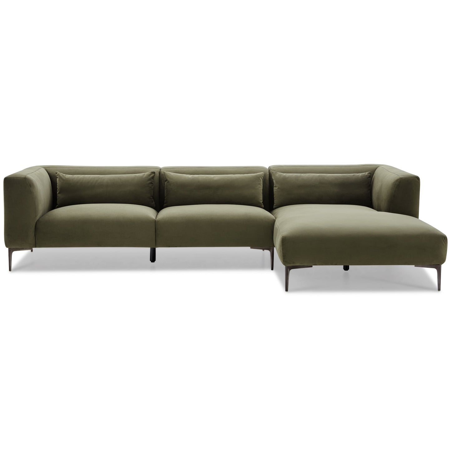 Ashcroft Laley Right-Facing L-Shaped Velvet Sectional in Green