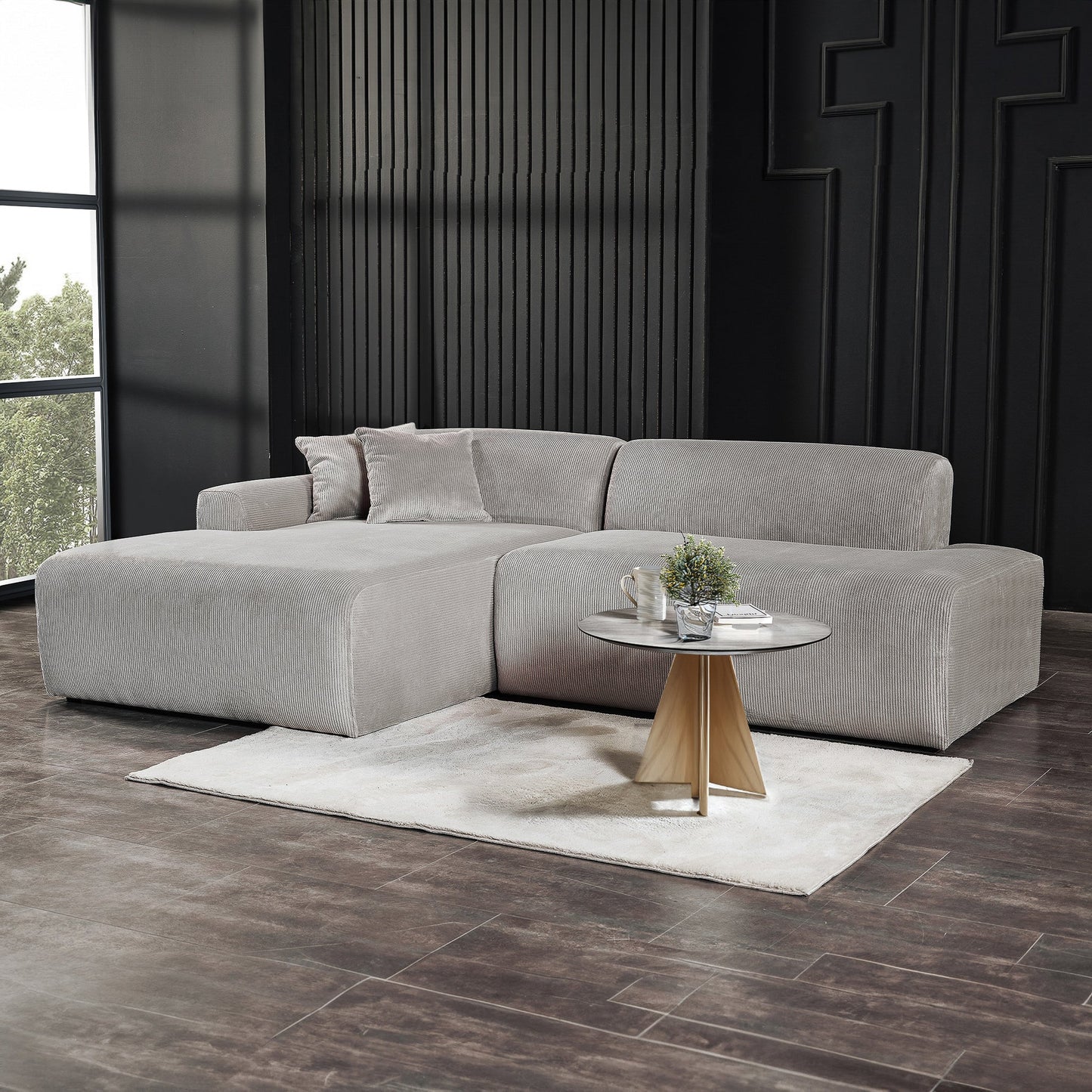 Ashcroft Mar Sectional Grey Corduroy Sofa (Left Facing)