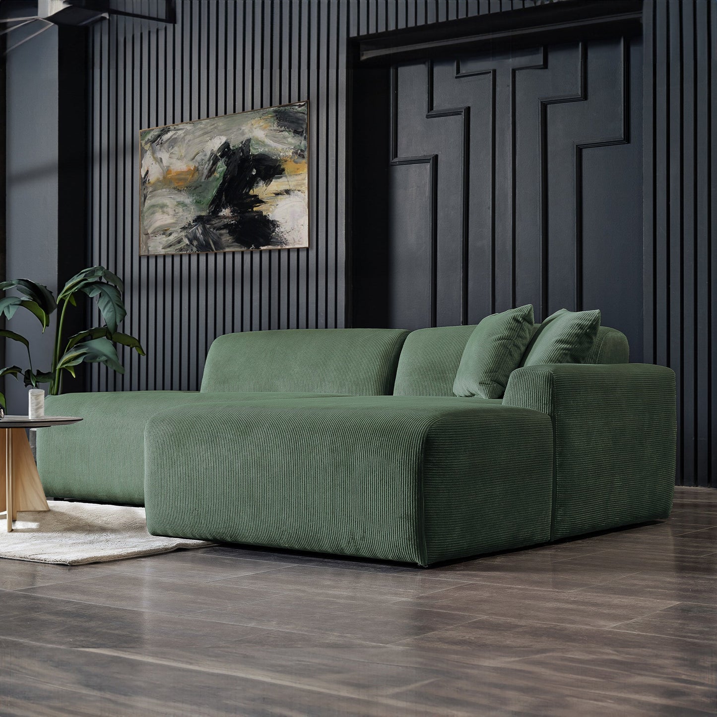 Ashcroft Mar Sectional Green Corduroy Sofa (Right Facing)