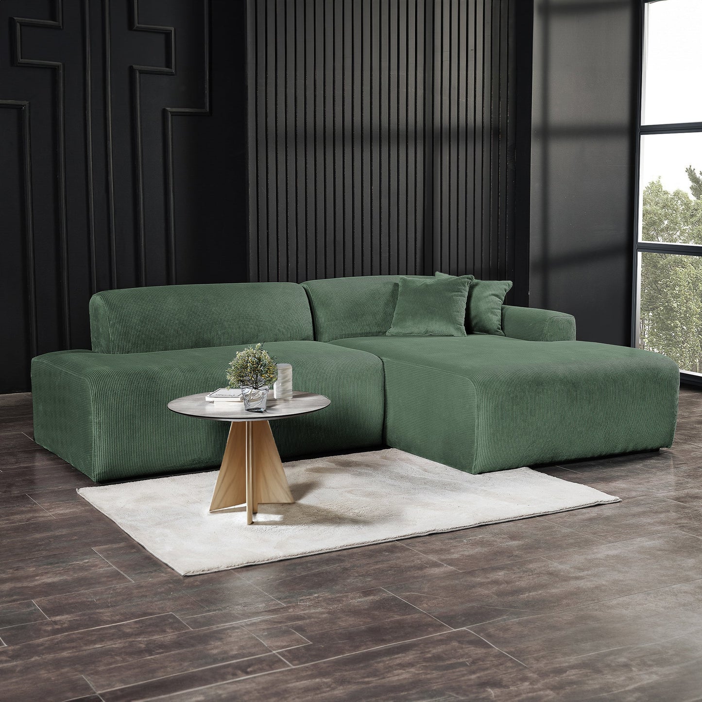 Ashcroft Mar Sectional Green Corduroy Sofa (Right Facing)