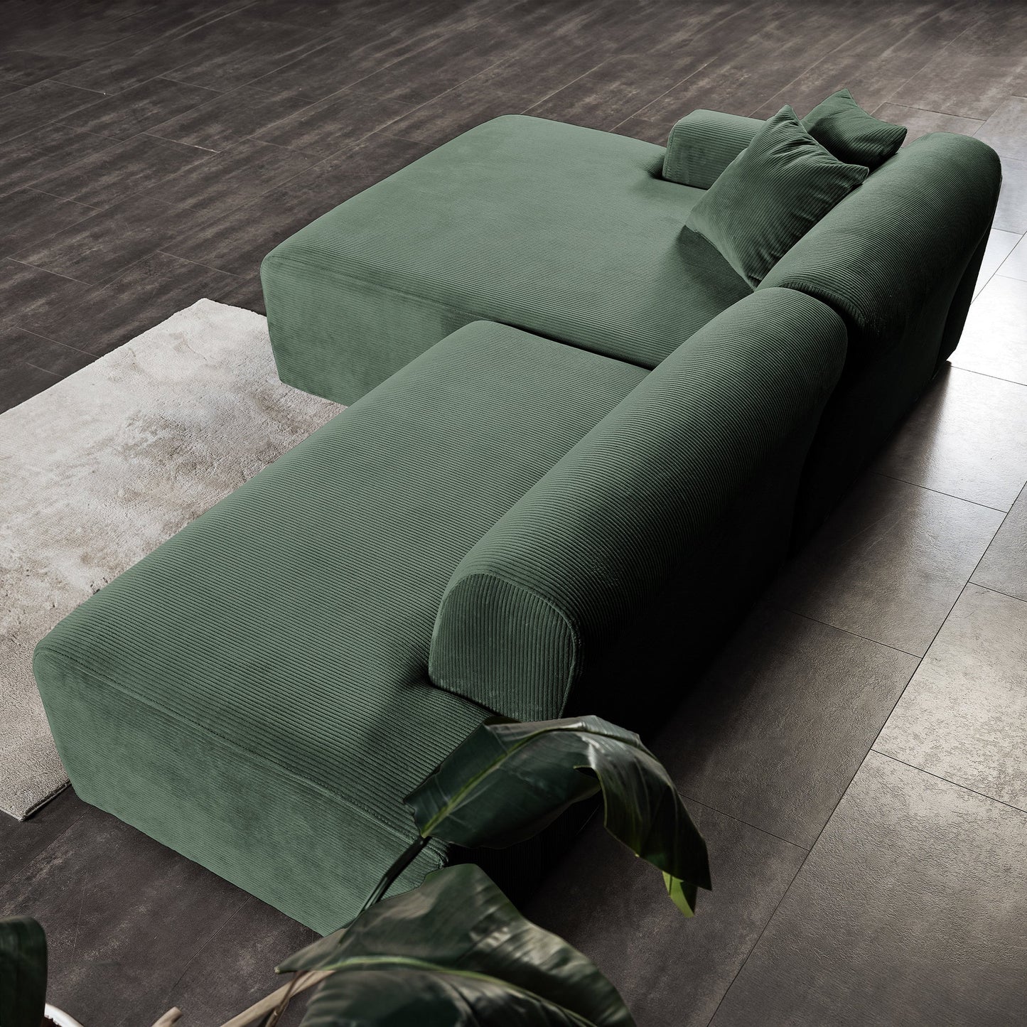 Ashcroft Mar Sectional Green Corduroy Sofa (Right Facing)