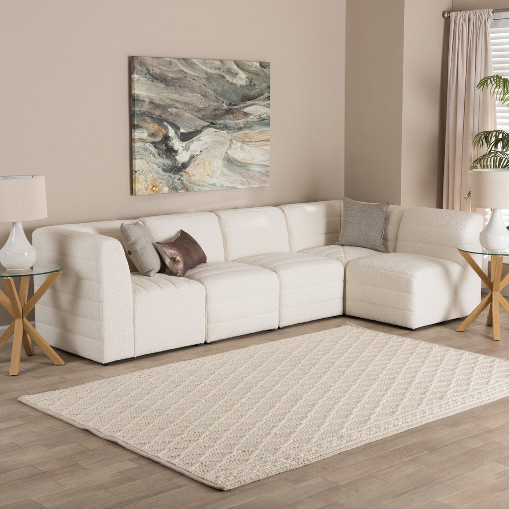 Baxton Maya Modern White Boucle Fabric Modular Sectional Sofa