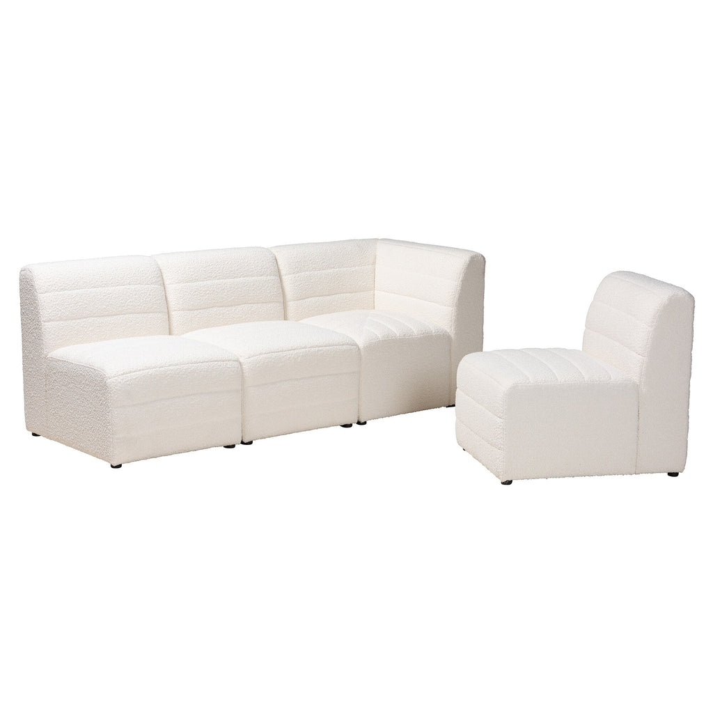 Baxton Maya Modern White Boucle Fabric Modular Sectional Sofa