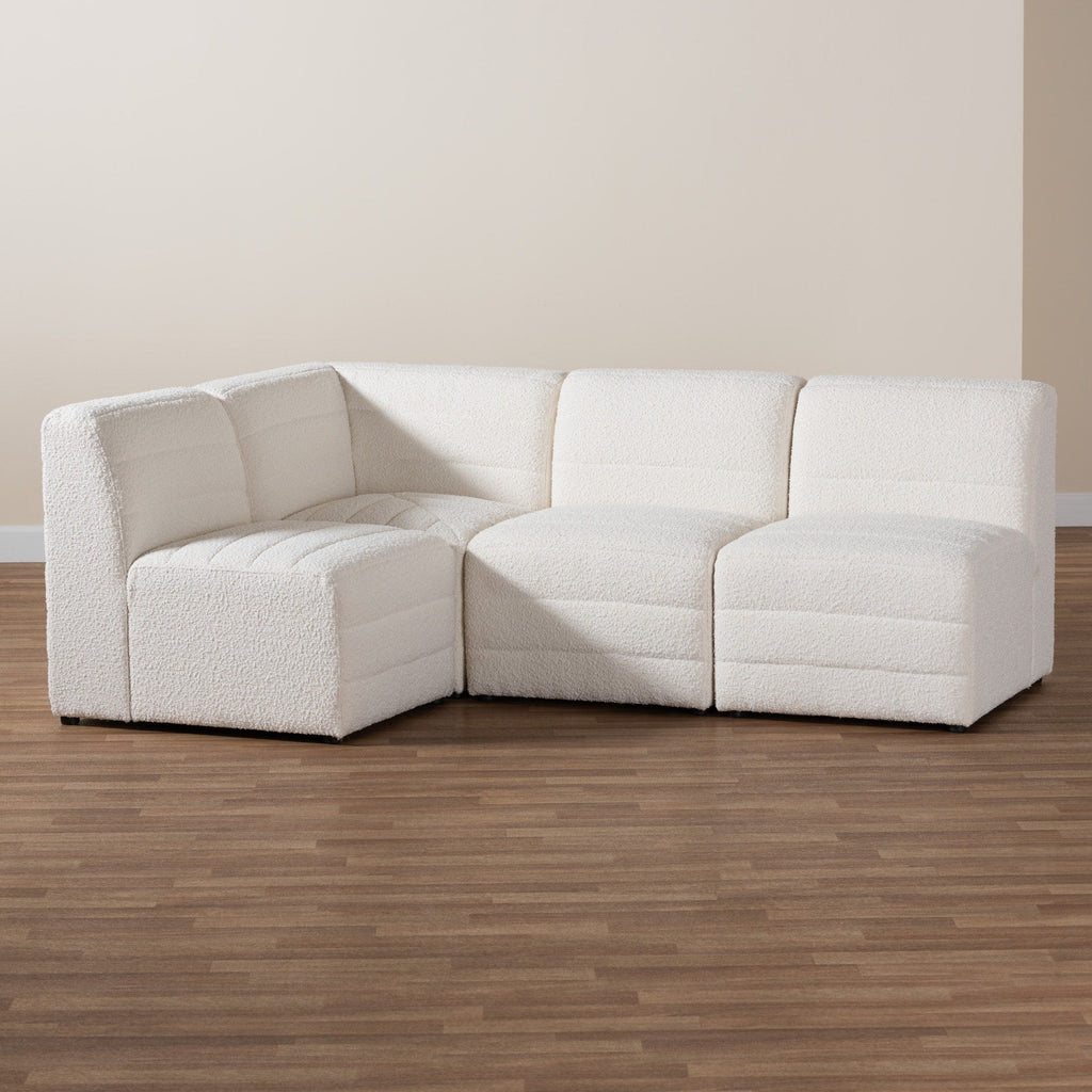 Baxton Maya Modern White Boucle Fabric Modular Sectional Sofa