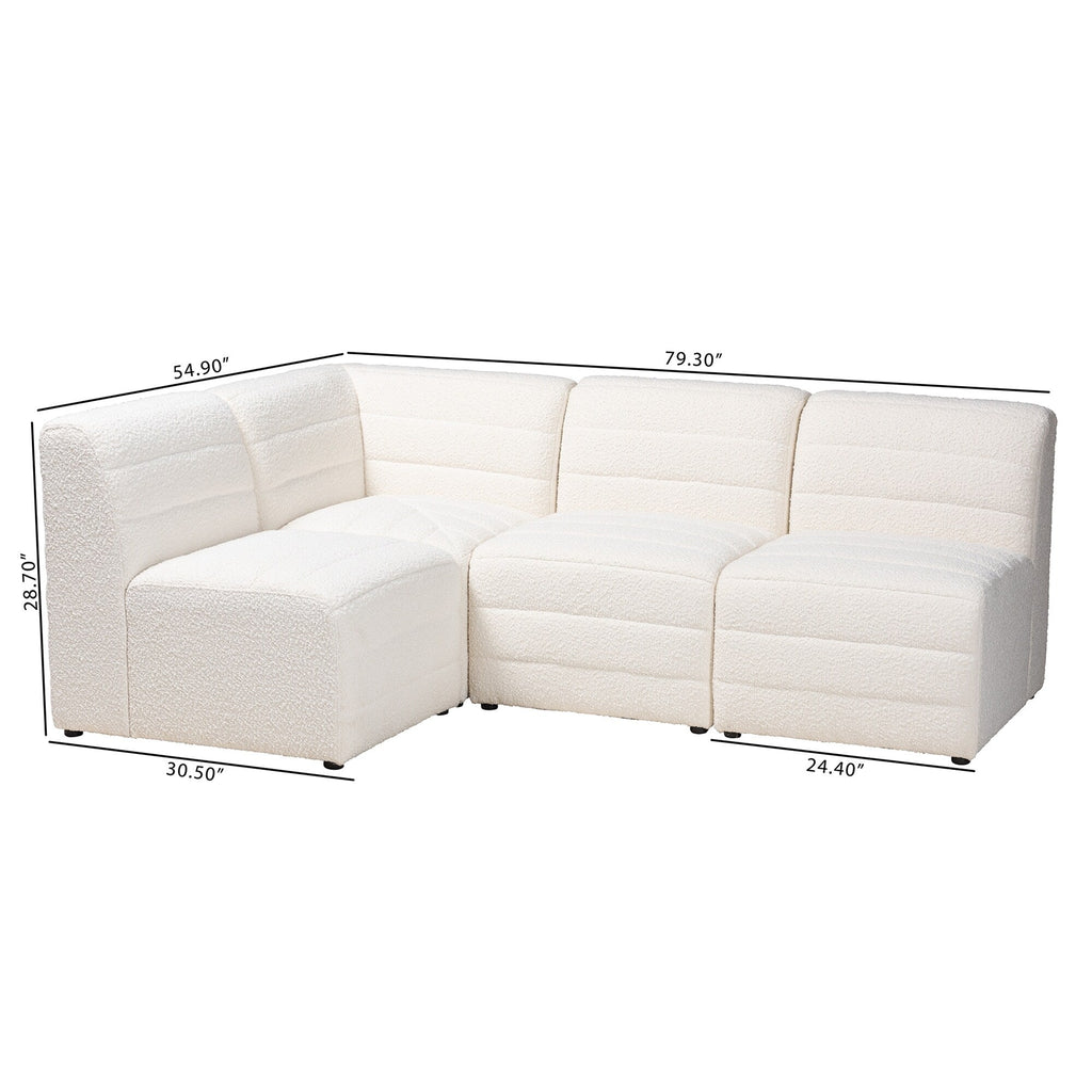 Baxton Maya Modern White Boucle Fabric Modular Sectional Sofa