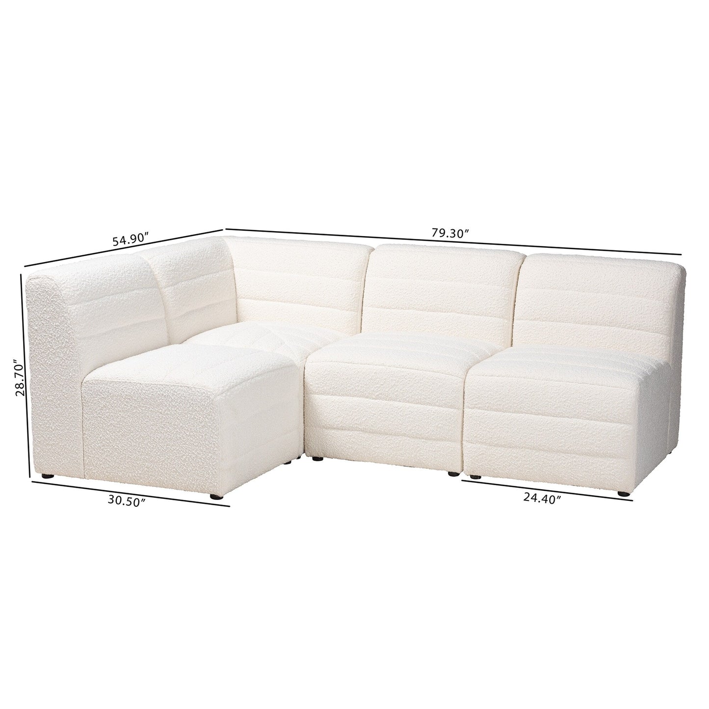 Baxton Maya Modern White Boucle Fabric Modular Sectional Sofa