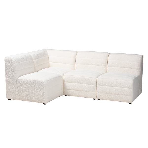 Baxton Maya Modern White Boucle Fabric Modular Sectional Sofa