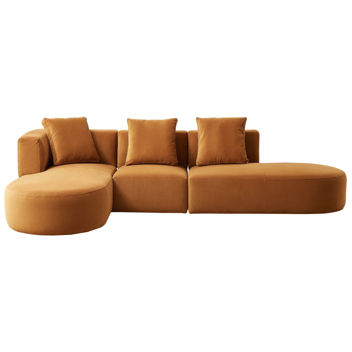 Ashcroft Orby Velvet Sectional Sofa Left Facing, Cognac