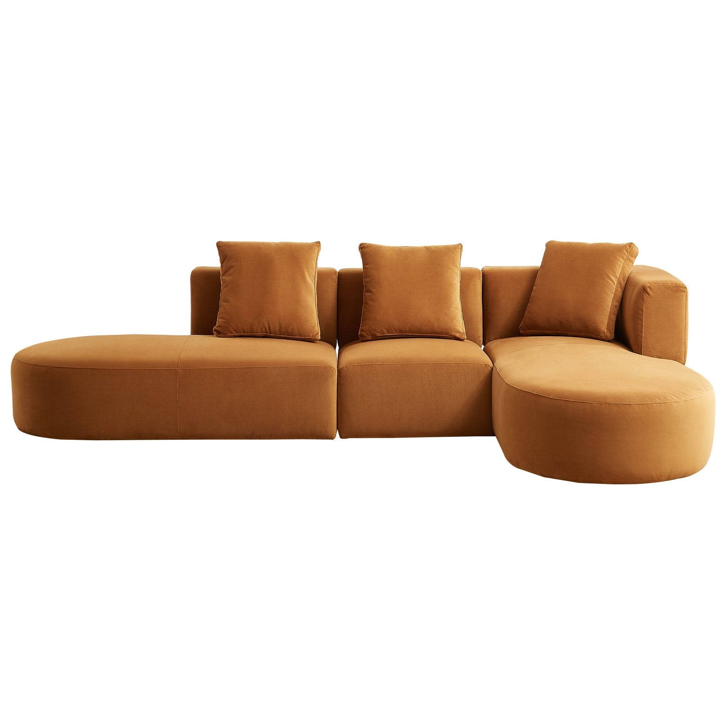 Ashcroft Orby Velvet Sectional Sofa Right Facing, Cognac