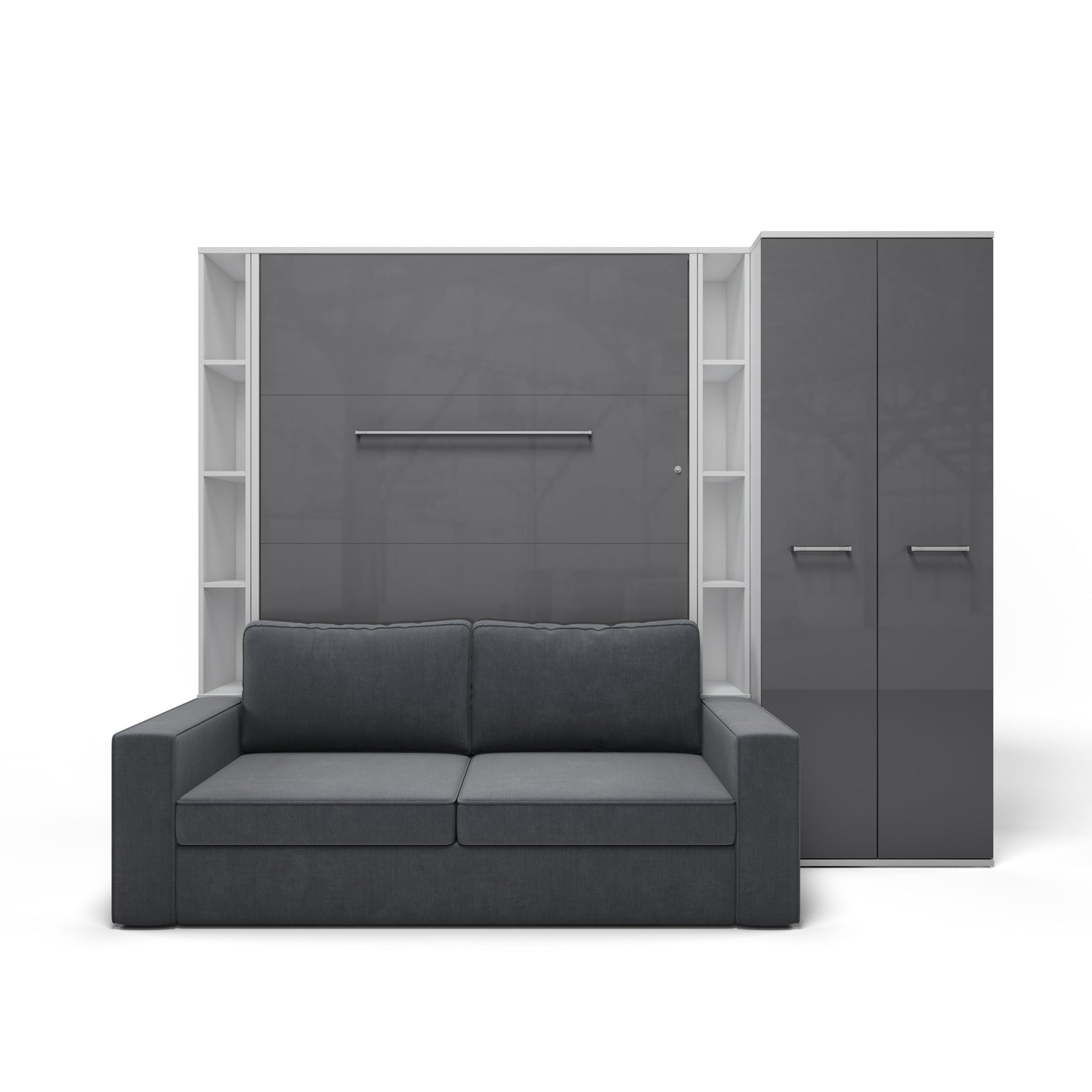 Maxima House Invento Vertical European FULL Size Sofa Murphy Bed with 2 Shelves and Wardrobe