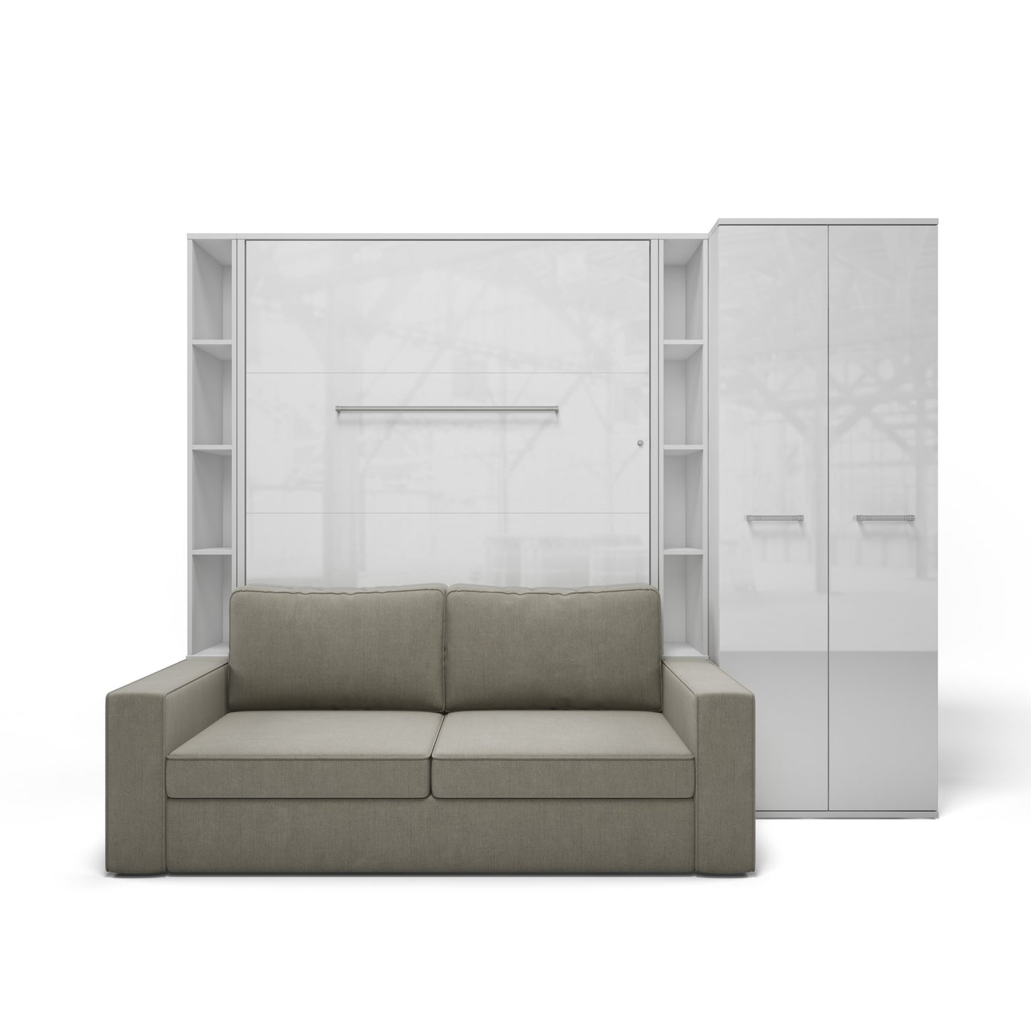 Maxima House Invento Vertical European FULL Size Sofa Murphy Bed with 2 Shelves and Wardrobe