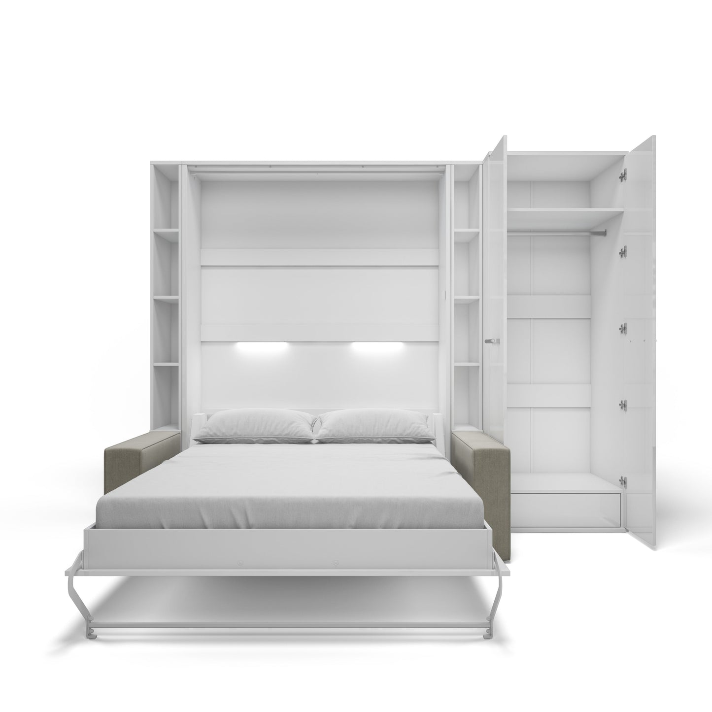 Maxima House Invento Vertical European FULL Size Sofa Murphy Bed with 2 Shelves and Wardrobe