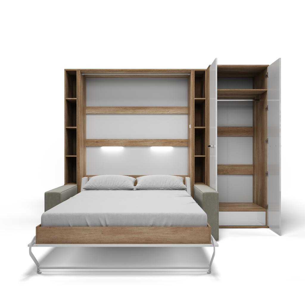 Maxima House Invento Vertical European FULL Size Sofa Murphy Bed with 2 Shelves and Wardrobe