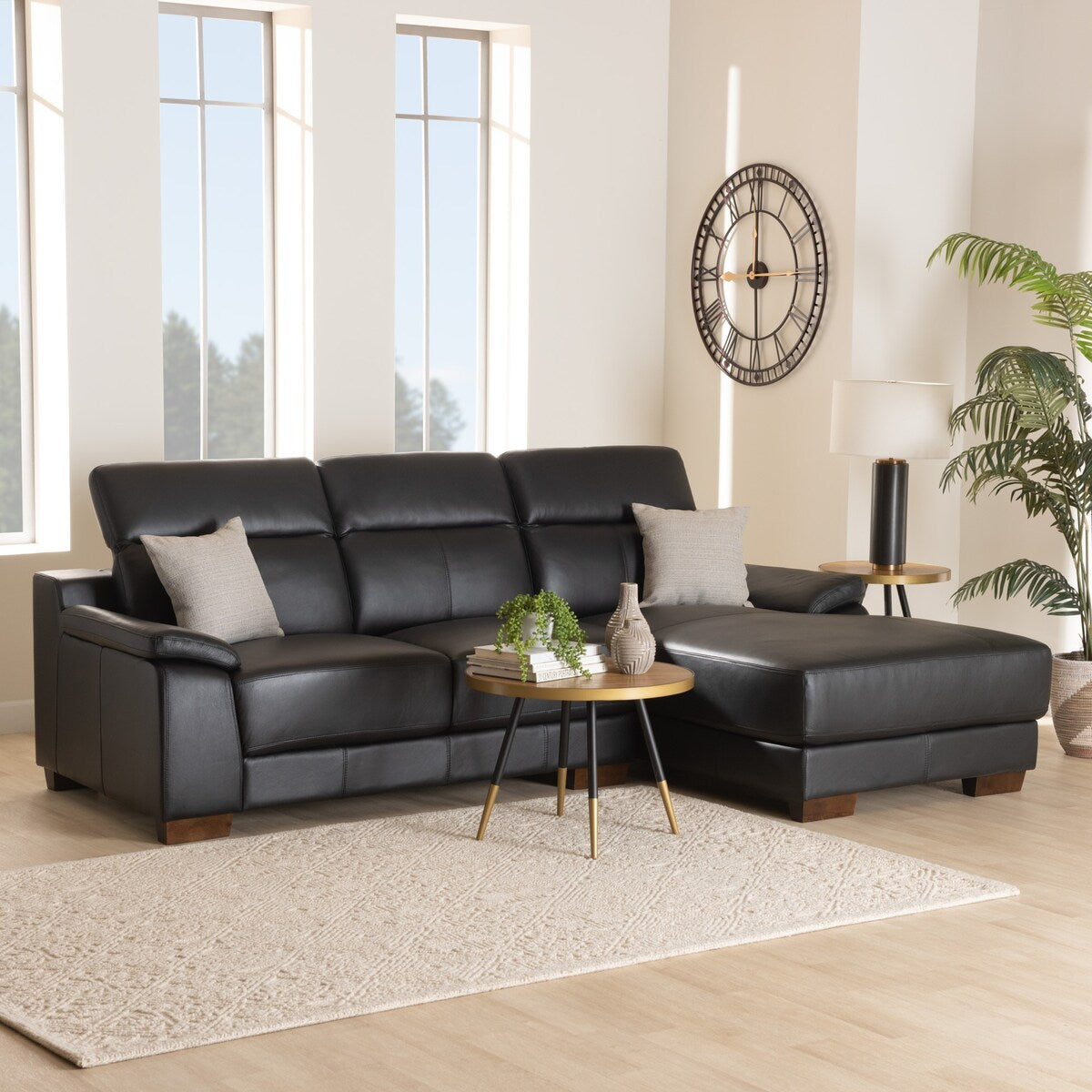 Baxton Reverie Modern Full Leather Sectional Sofa with Right Facing Chaise