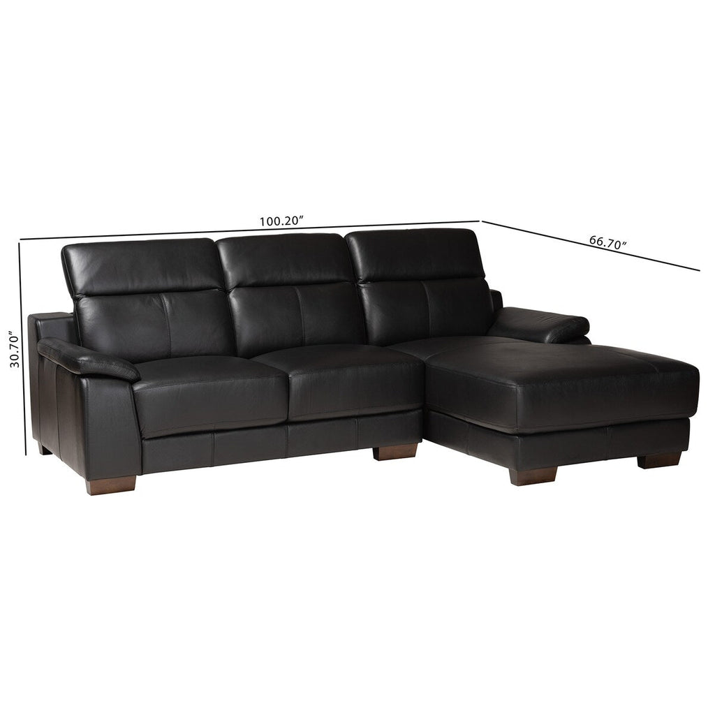 Baxton Reverie Modern Full Leather Sectional Sofa with Right Facing Chaise