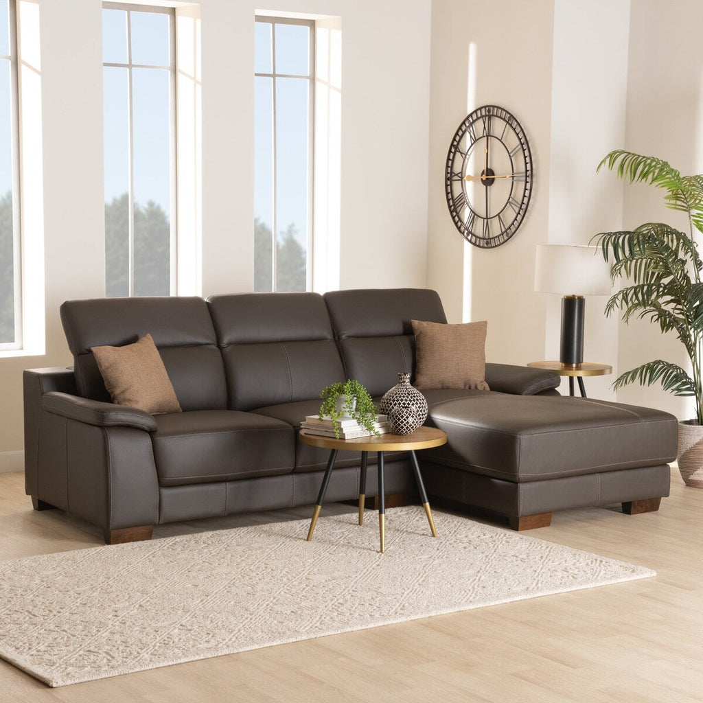 Baxton Reverie Modern Full Leather Sectional Sofa with Right Facing Chaise