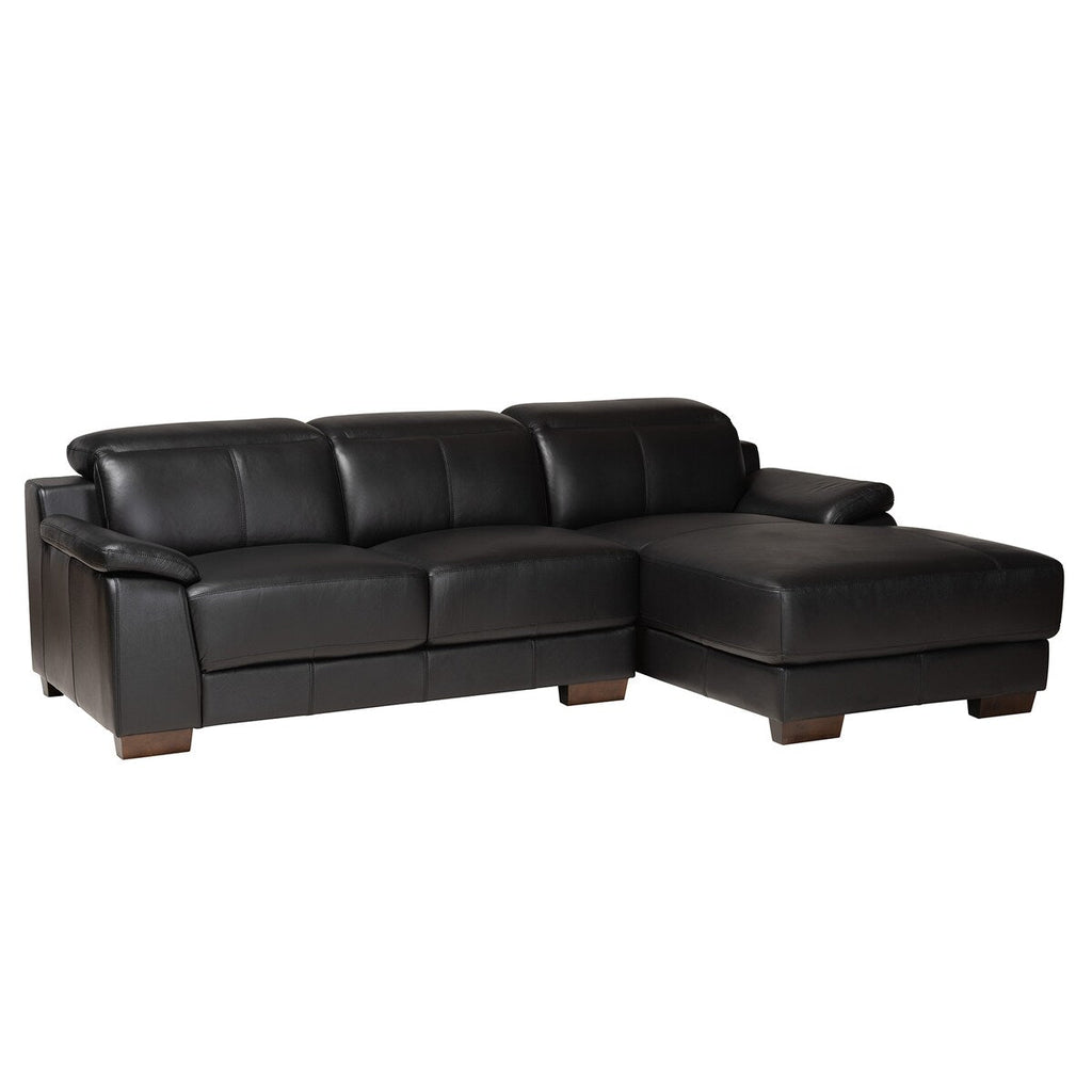 Baxton Reverie Modern Full Leather Sectional Sofa with Right Facing Chaise