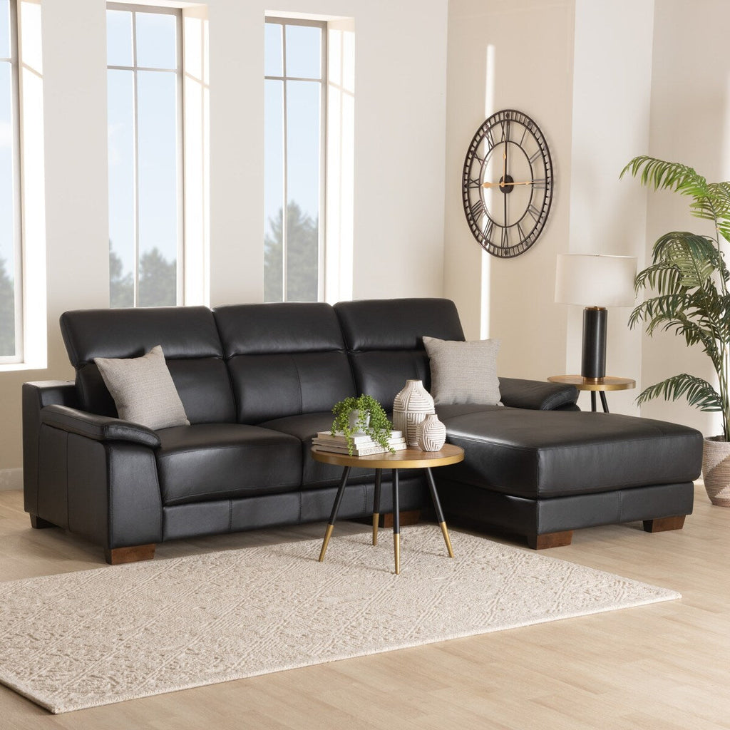 Baxton Reverie Modern Full Leather Sectional Sofa with Right Facing Chaise