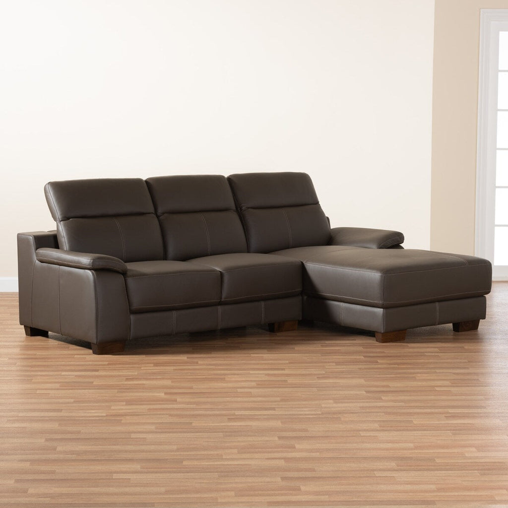 Baxton Reverie Modern Full Leather Sectional Sofa with Right Facing Chaise