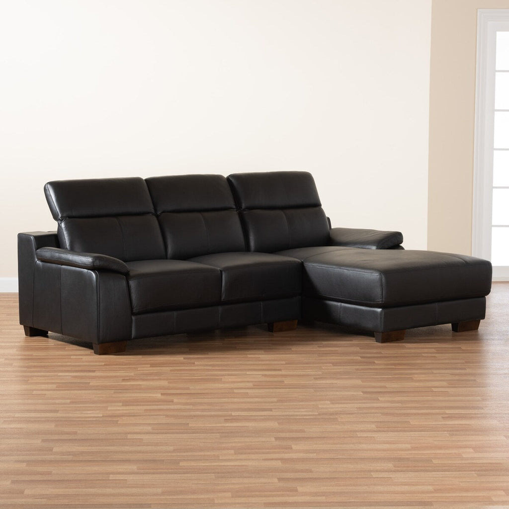 Baxton Reverie Modern Full Leather Sectional Sofa with Right Facing Chaise