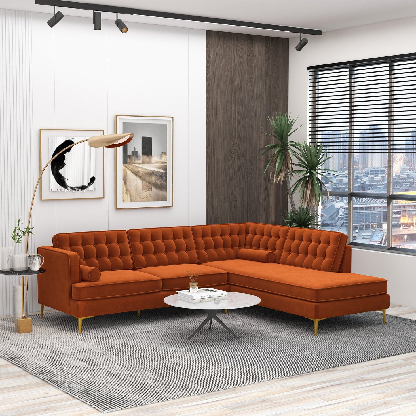 Ashcroft Brooke Burnt Orange Sectional Sofa Left Facing