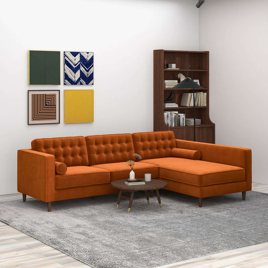 Ashcroft Christian Burnt Orange Velvet Sectional Sofa Right Facing