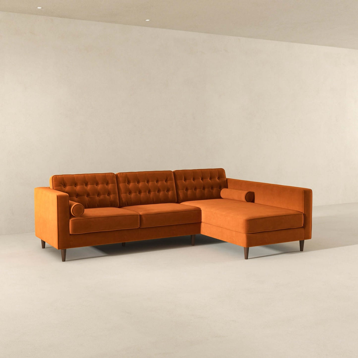 Ashcroft Christian Burnt Orange Velvet Sectional Sofa Right Facing