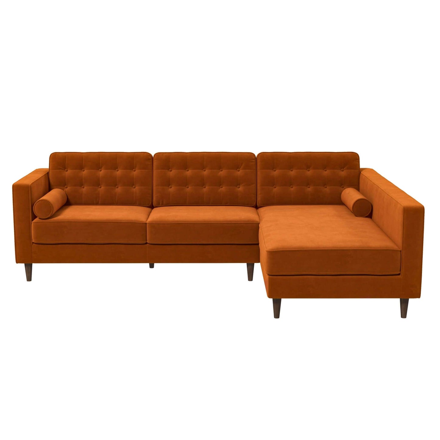 Ashcroft Christian Burnt Orange Velvet Sectional Sofa Right Facing