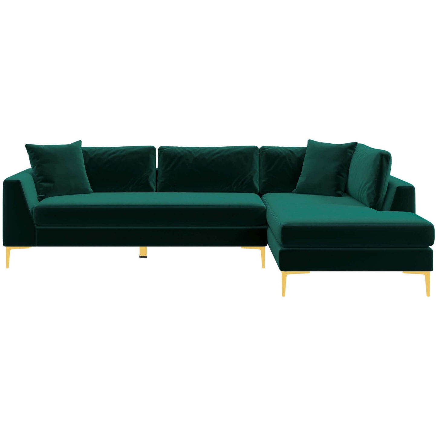 Ashcroft Mano  L-Shaped Velvet Sectional Sofa In Green Right Facing