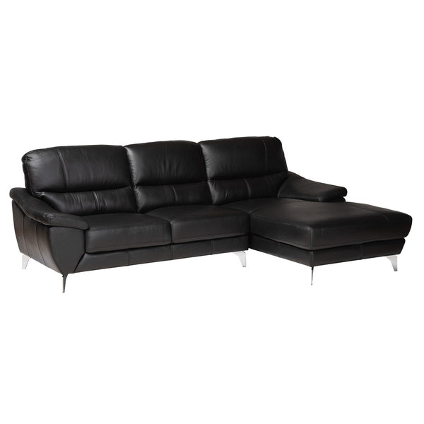 Baxton Townsend Modern Full Leather Sectional Sofa with Right Facing Chaise, Black