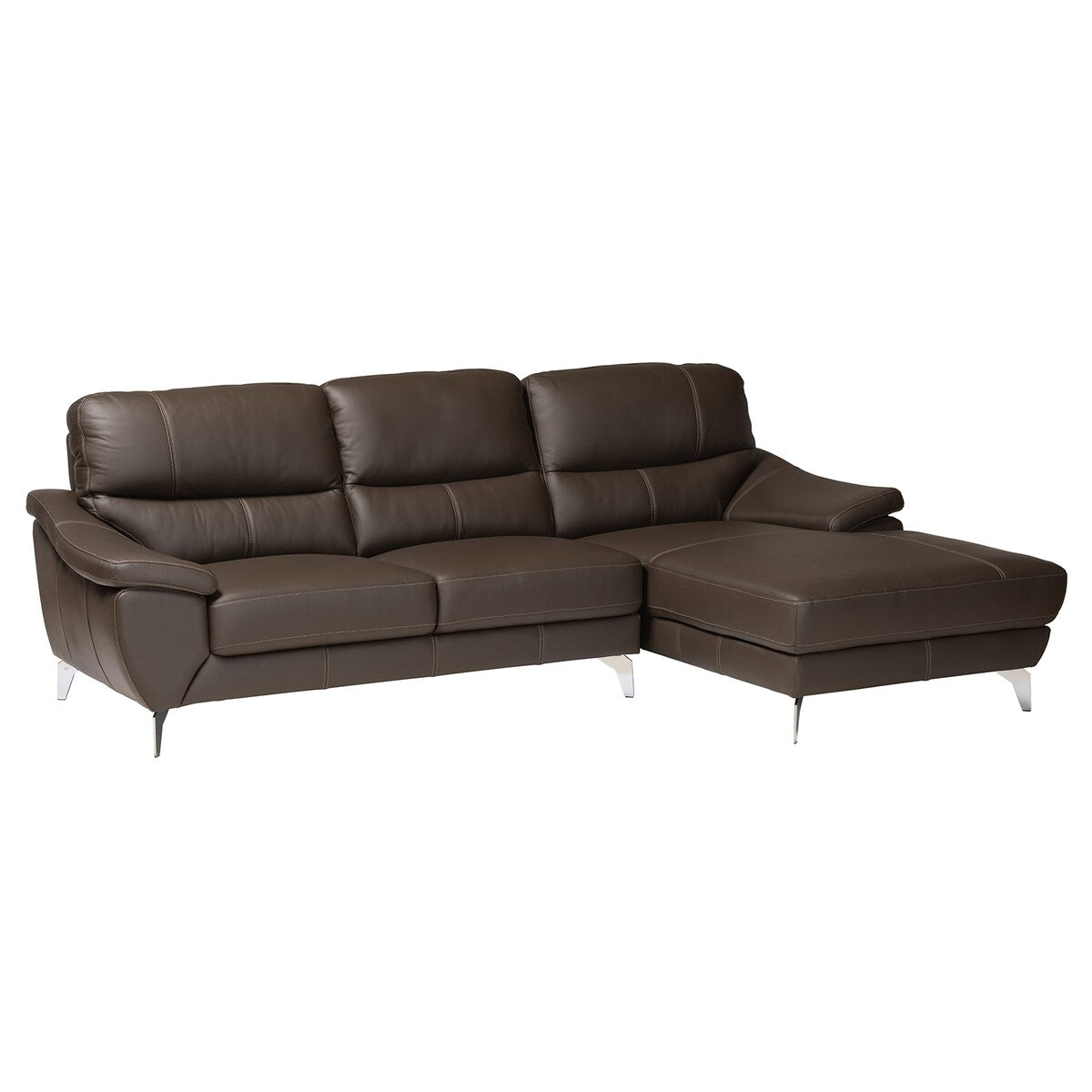 Baxton Townsend Modern Full Leather Sectional Sofa with Right Facing Chaise, Black